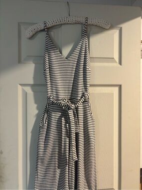 Monteau Black and White Striped Tie-Waist Jumpsuit